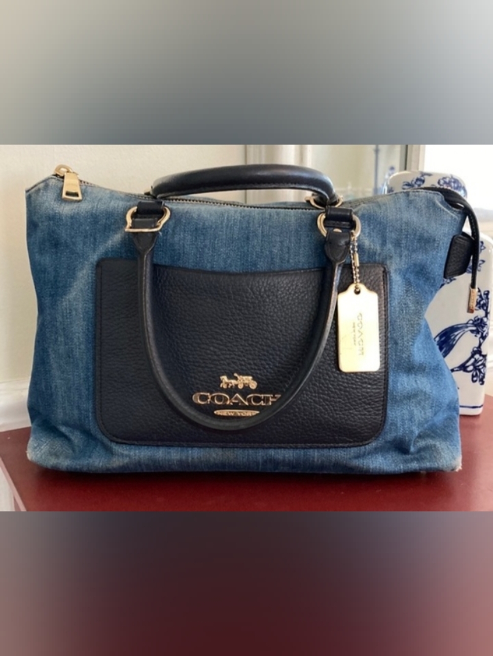 Coach Emma Blue Denim Satchel - Picture 2 of 10